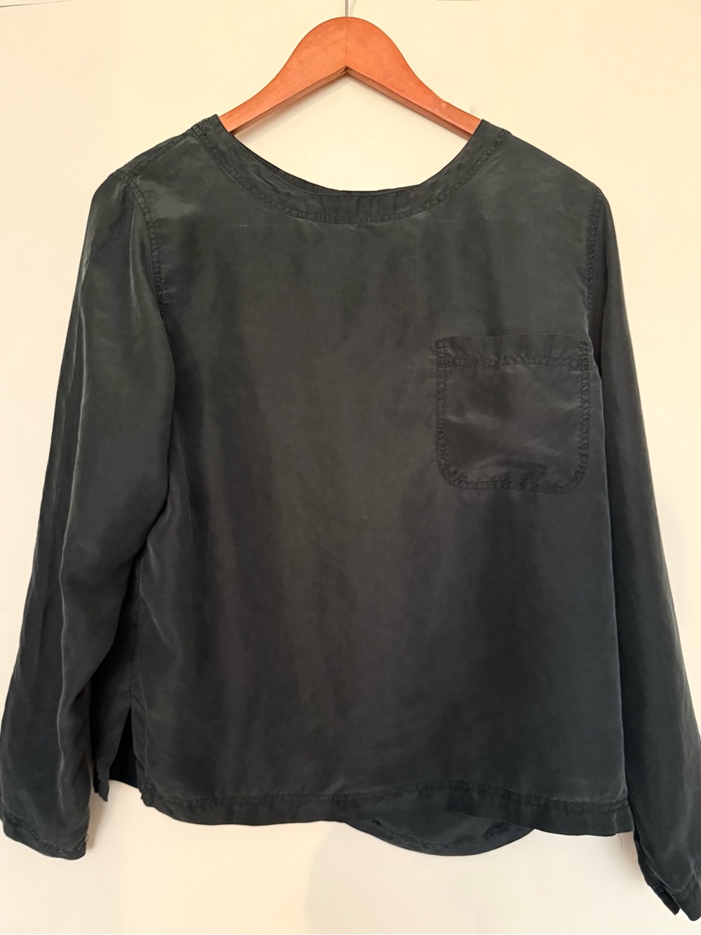 Vintage 80s Sandwashed Silk Minimalist Long Sleeve Black Shirt 12P M/L